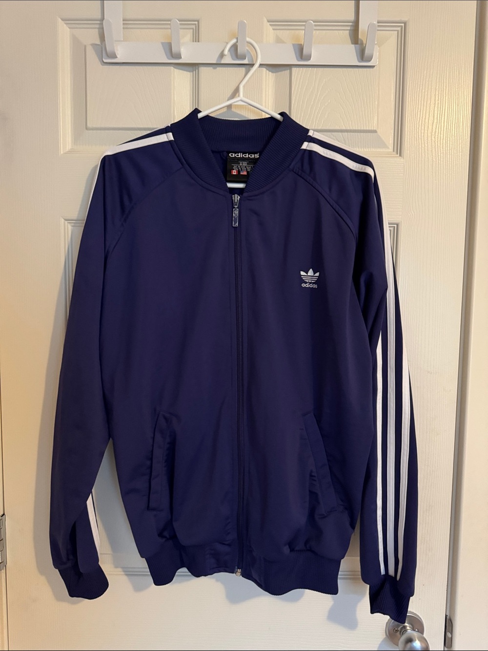 adidas Navy Royal Blue Bomber Jacket with White 3-Stripes